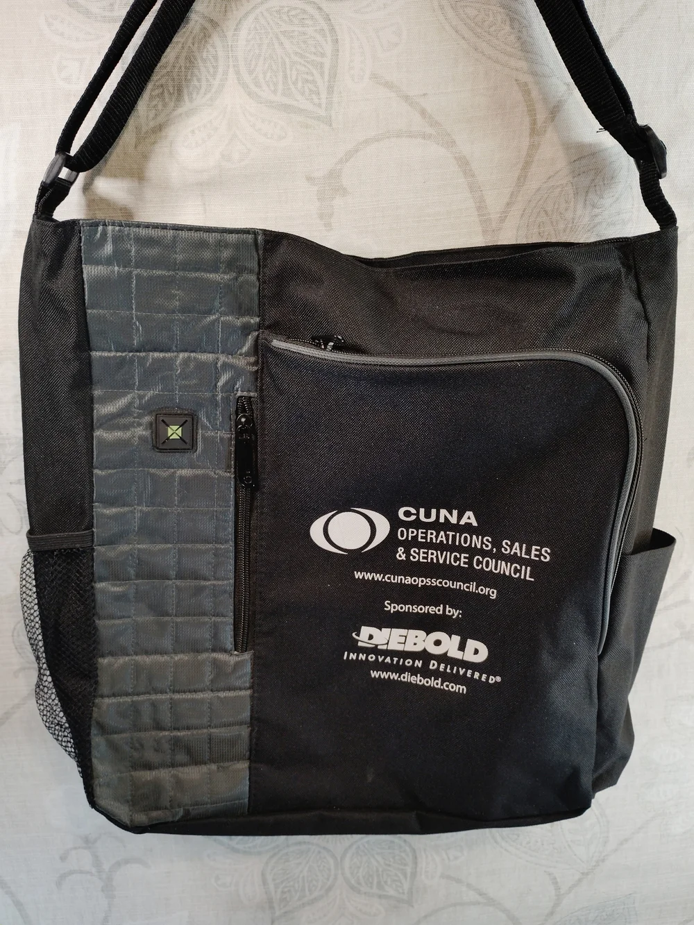 Leeds Black & Grey Messenger/ Crossbody Bag w/ CUNA Branded &Front Pocket